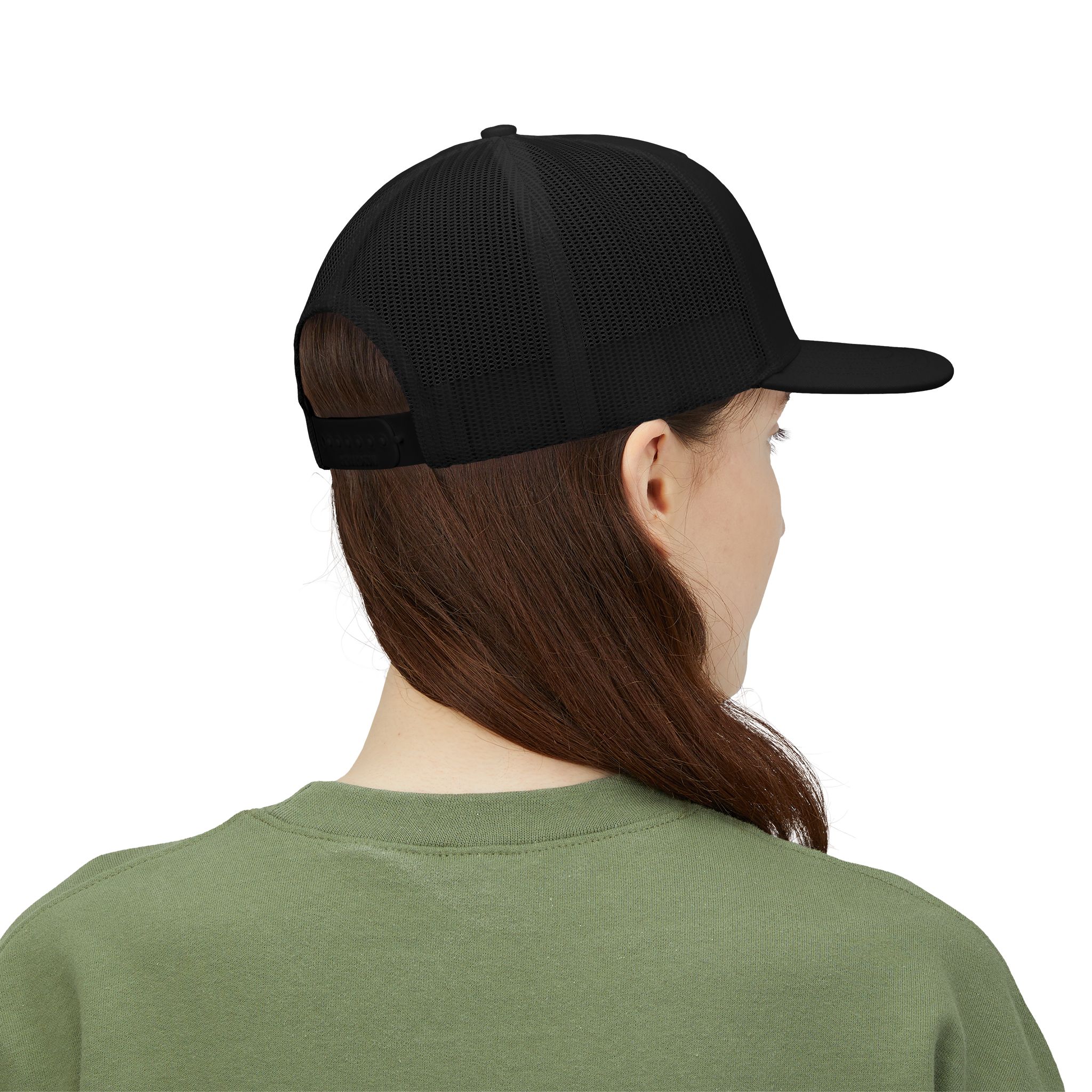 Women's Embroidered AE Snapback Trucker Hat — Classic Black & White Mesh Cap - Image 16