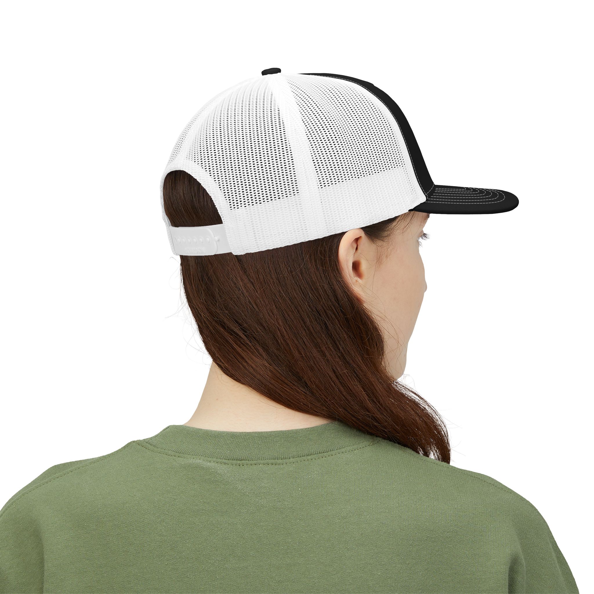 Women's Embroidered AE Snapback Trucker Hat — Classic Black & White Mesh Cap - Image 4