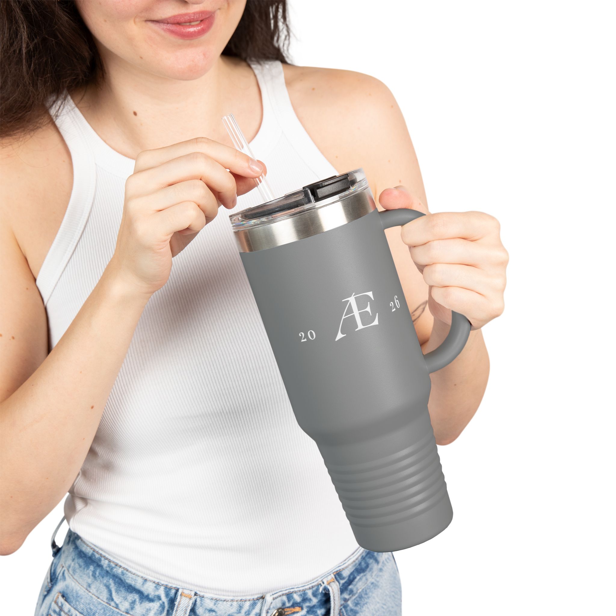 40oz Insulated Travel Mug – Minimal Monogram 'AE' Stainless Steel Tumbler - Image 11