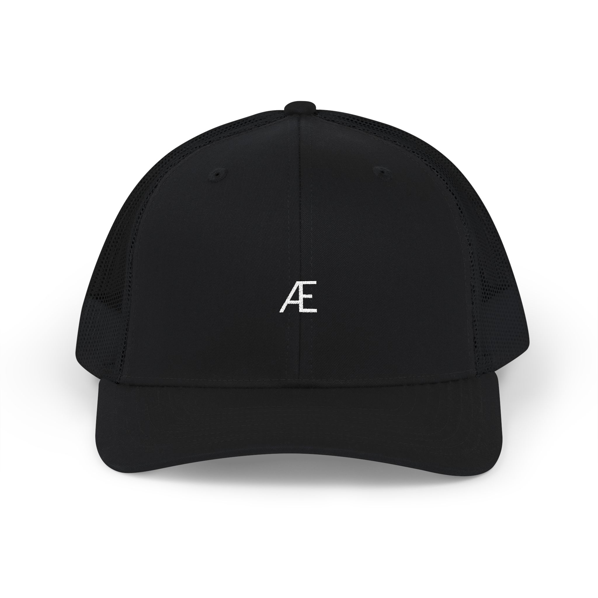 Women's Embroidered AE Snapback Trucker Hat — Classic Black & White Mesh Cap - Image 13