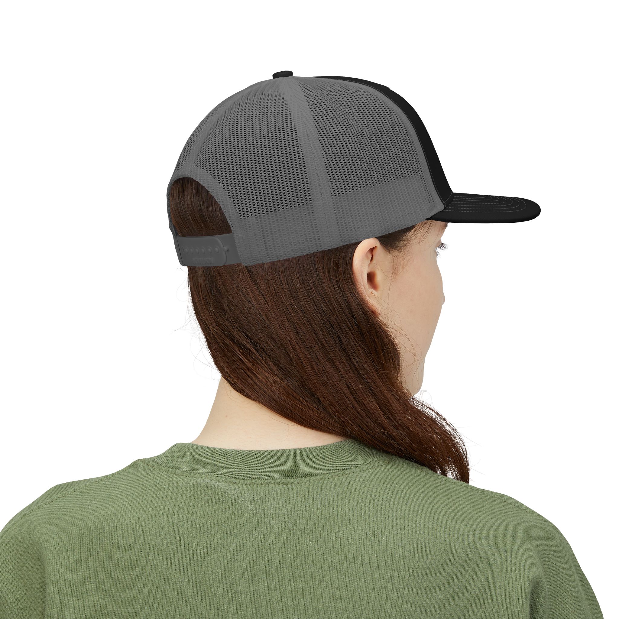 Women's Embroidered AE Snapback Trucker Hat — Classic Black & White Mesh Cap - Image 12