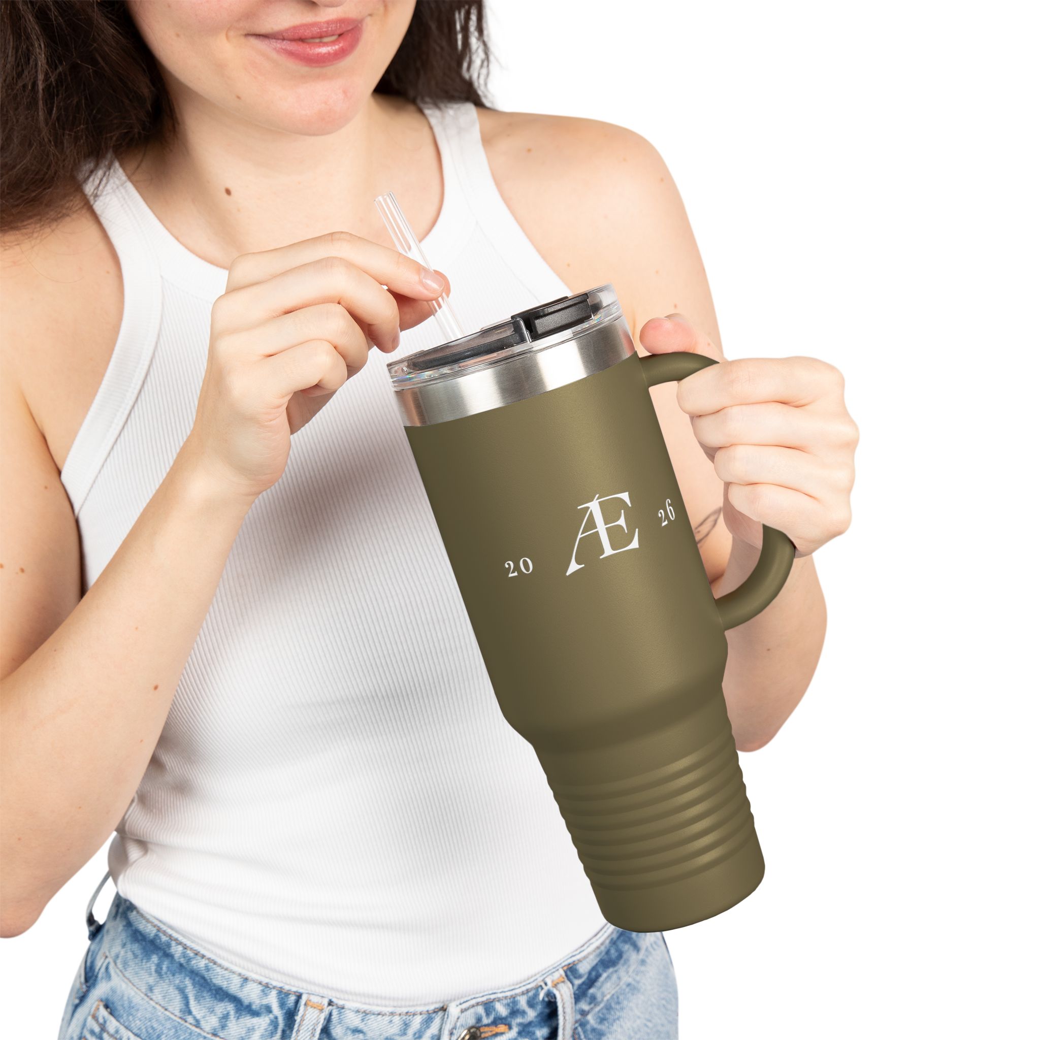 40oz Insulated Travel Mug – Minimal Monogram 'AE' Stainless Steel Tumbler - Image 9