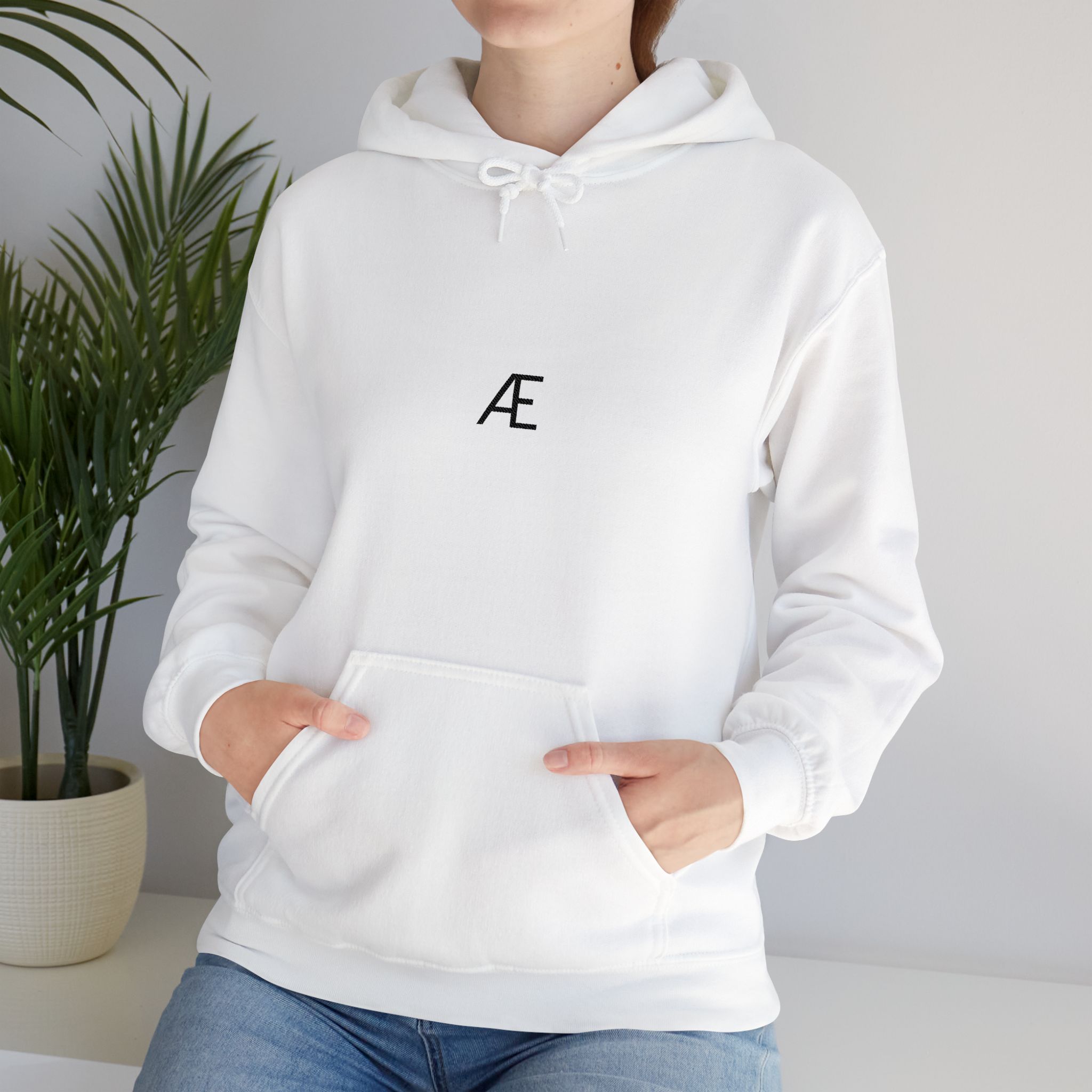 Woman's Minimal 'Æ' Logo Hoodie — Classic Monogram White Sweatshirt - Image 19