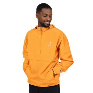 Men's Packable Windbreaker Jacket — Orange Anorak with Small Logo