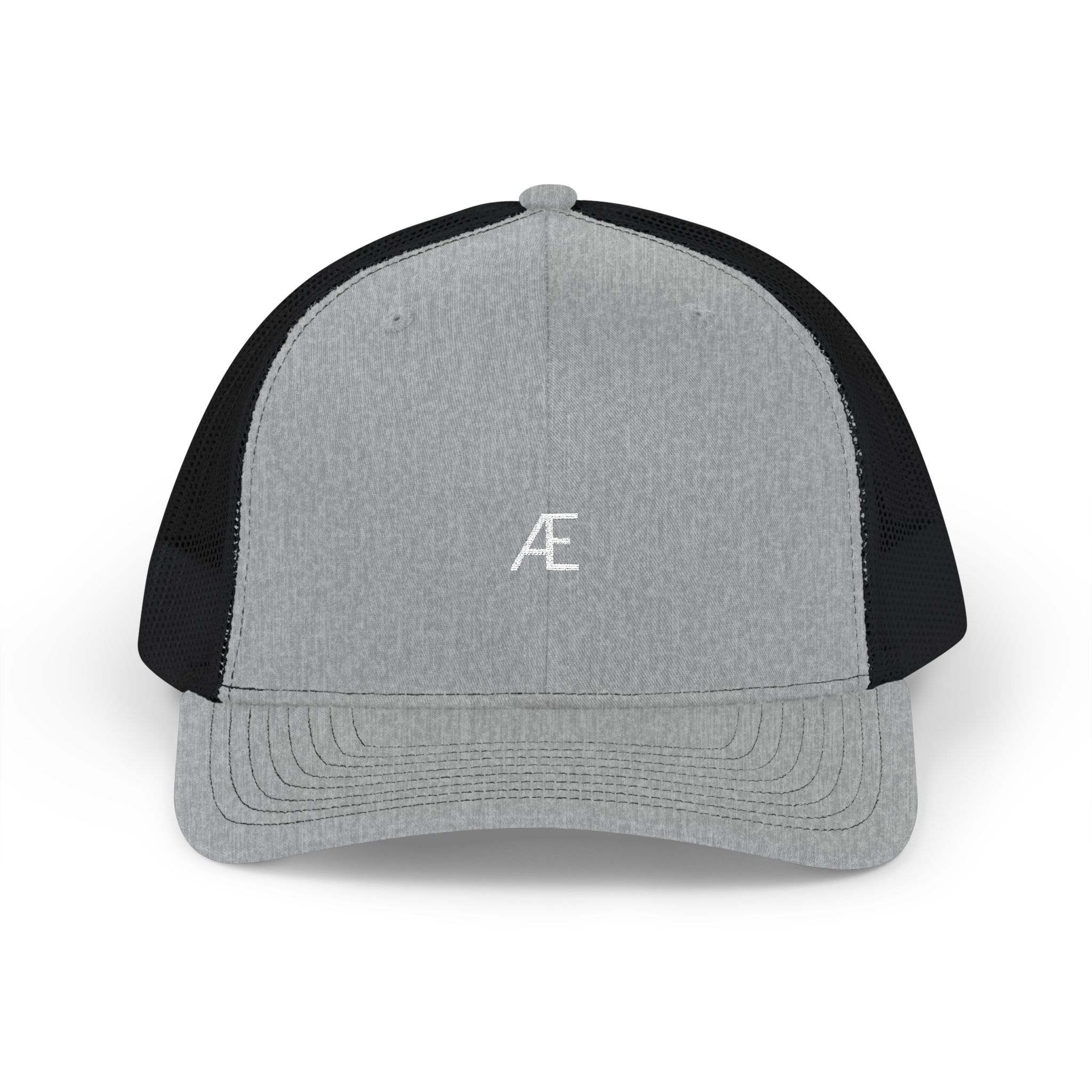 Men's Embroidered Æ Trucker Hat — Black & White Snapback Cap - Image 21