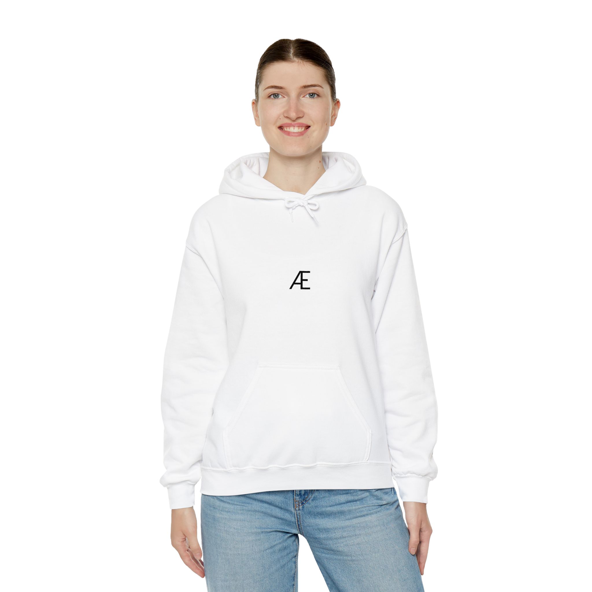 Woman's Minimal 'Æ' Logo Hoodie — Classic Monogram White Sweatshirt - Image 16