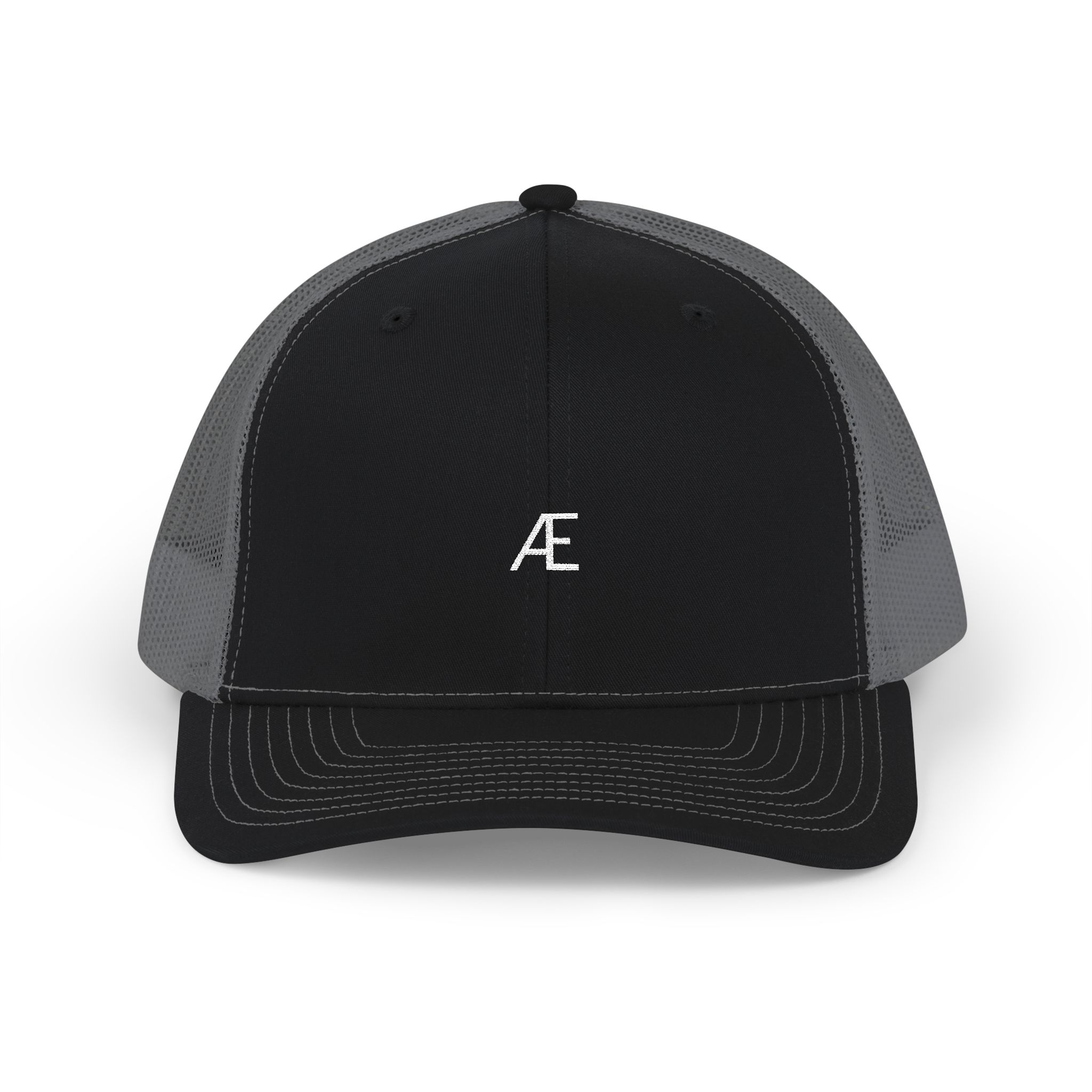 Women's Embroidered AE Snapback Trucker Hat — Classic Black & White Mesh Cap - Image 9