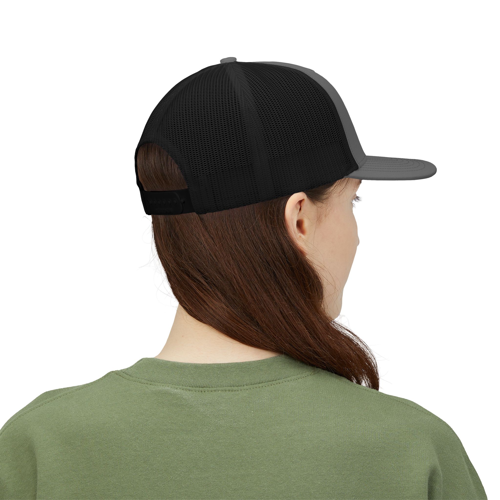 Women's Embroidered AE Snapback Trucker Hat — Classic Black & White Mesh Cap - Image 20