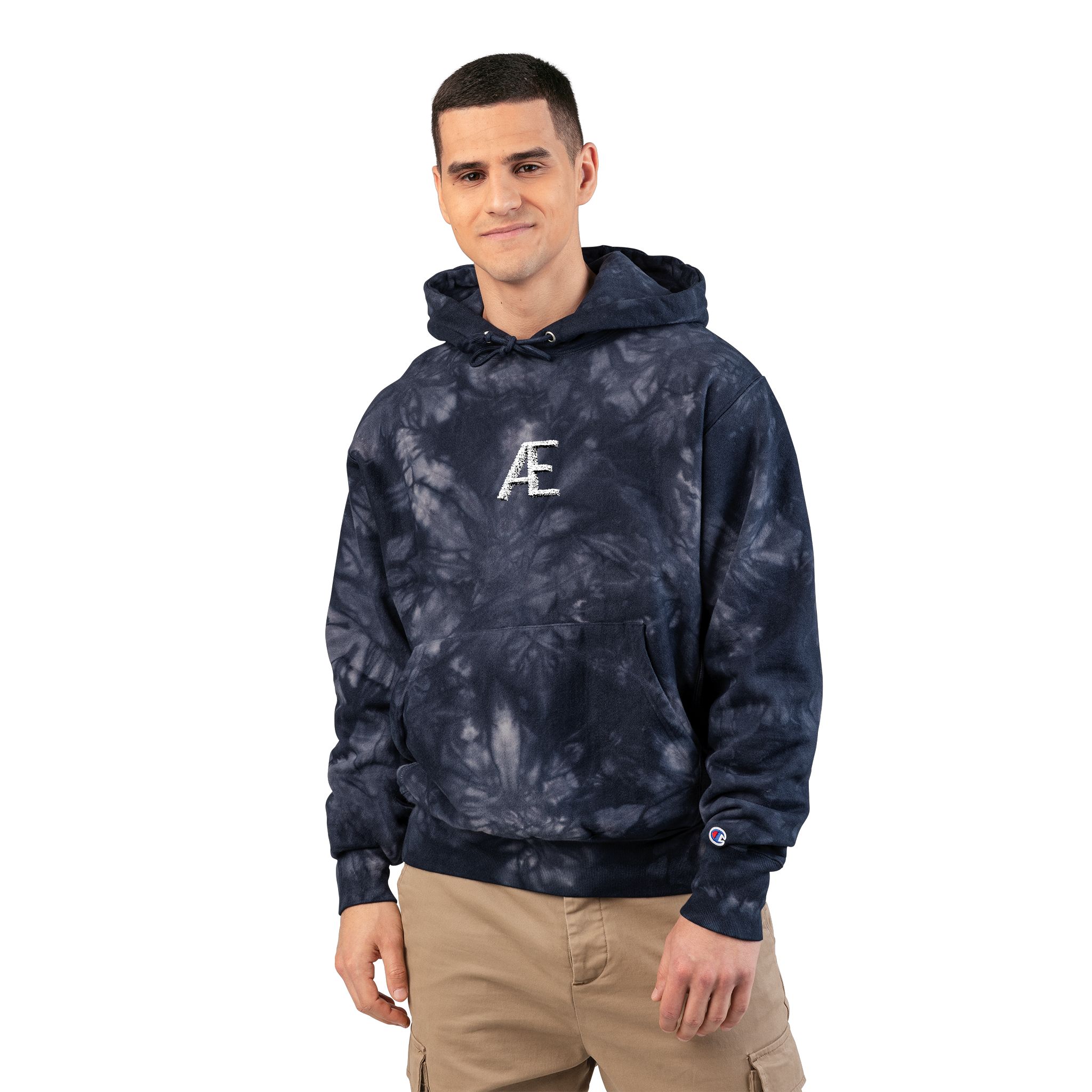 Men's Tie-Dye Embroidered Hoodie – Navy Æ Logo - Image 7