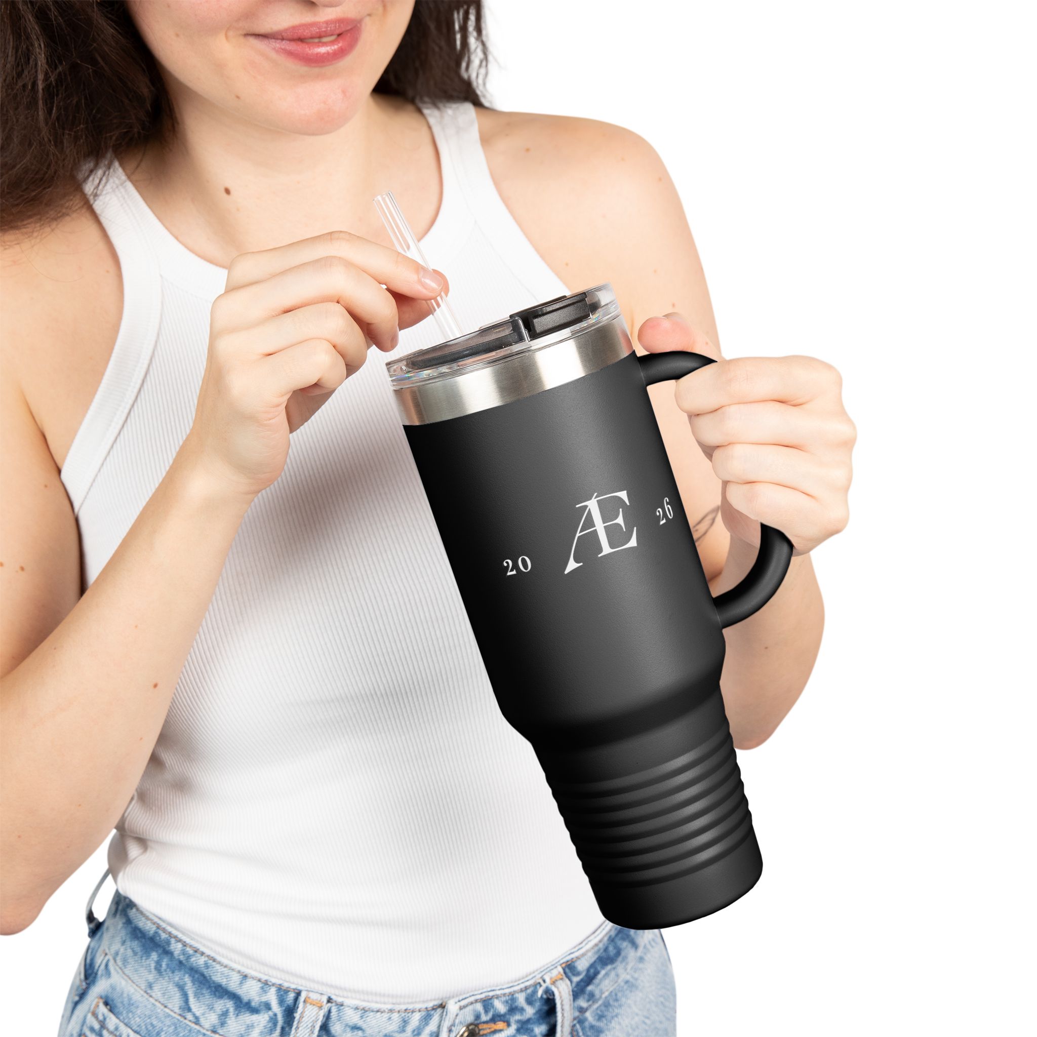 40oz Insulated Travel Mug – Minimal Monogram 'AE' Stainless Steel Tumbler - Image 7