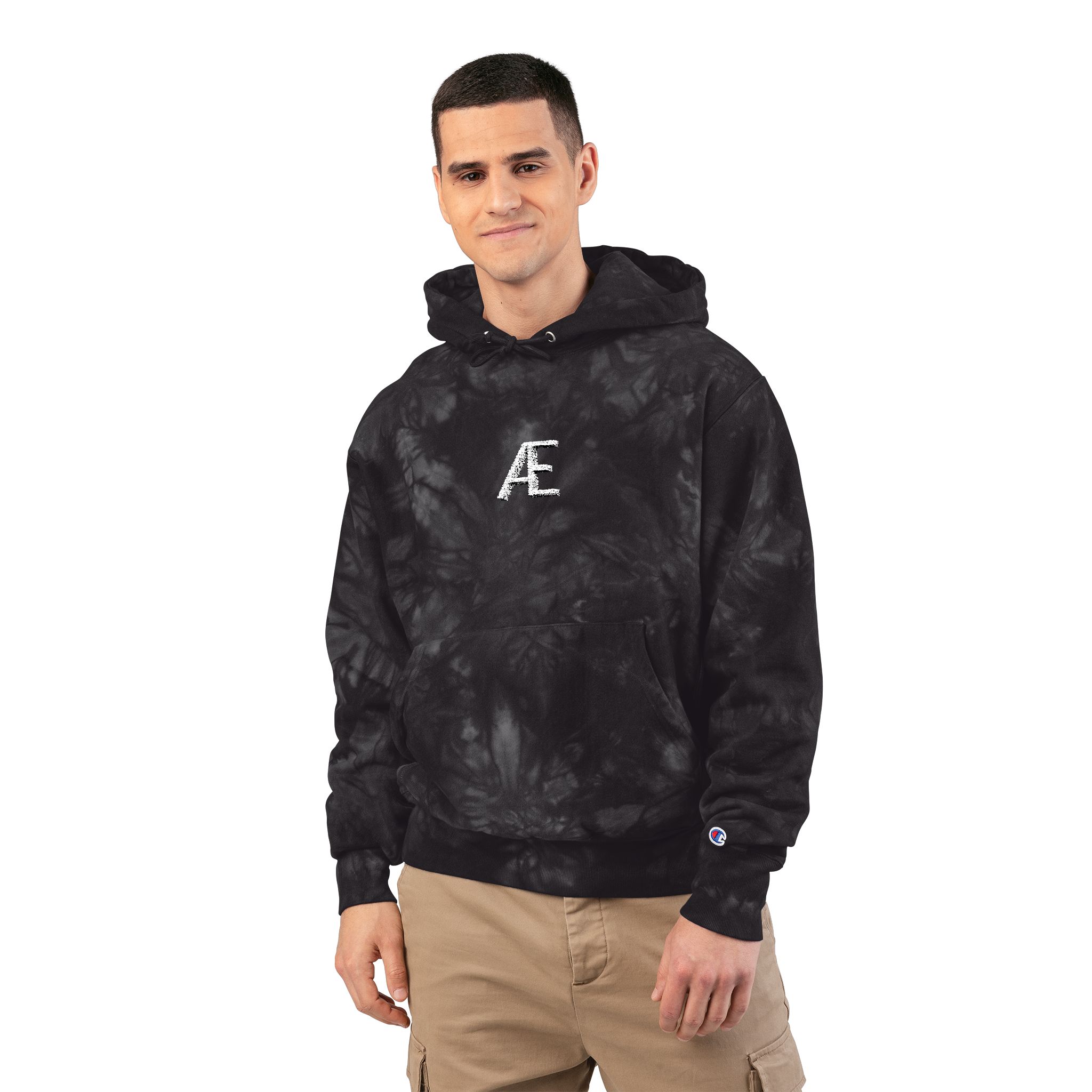 Men's Tie-Dye Embroidered Hoodie – Navy Æ Logo - Image 11