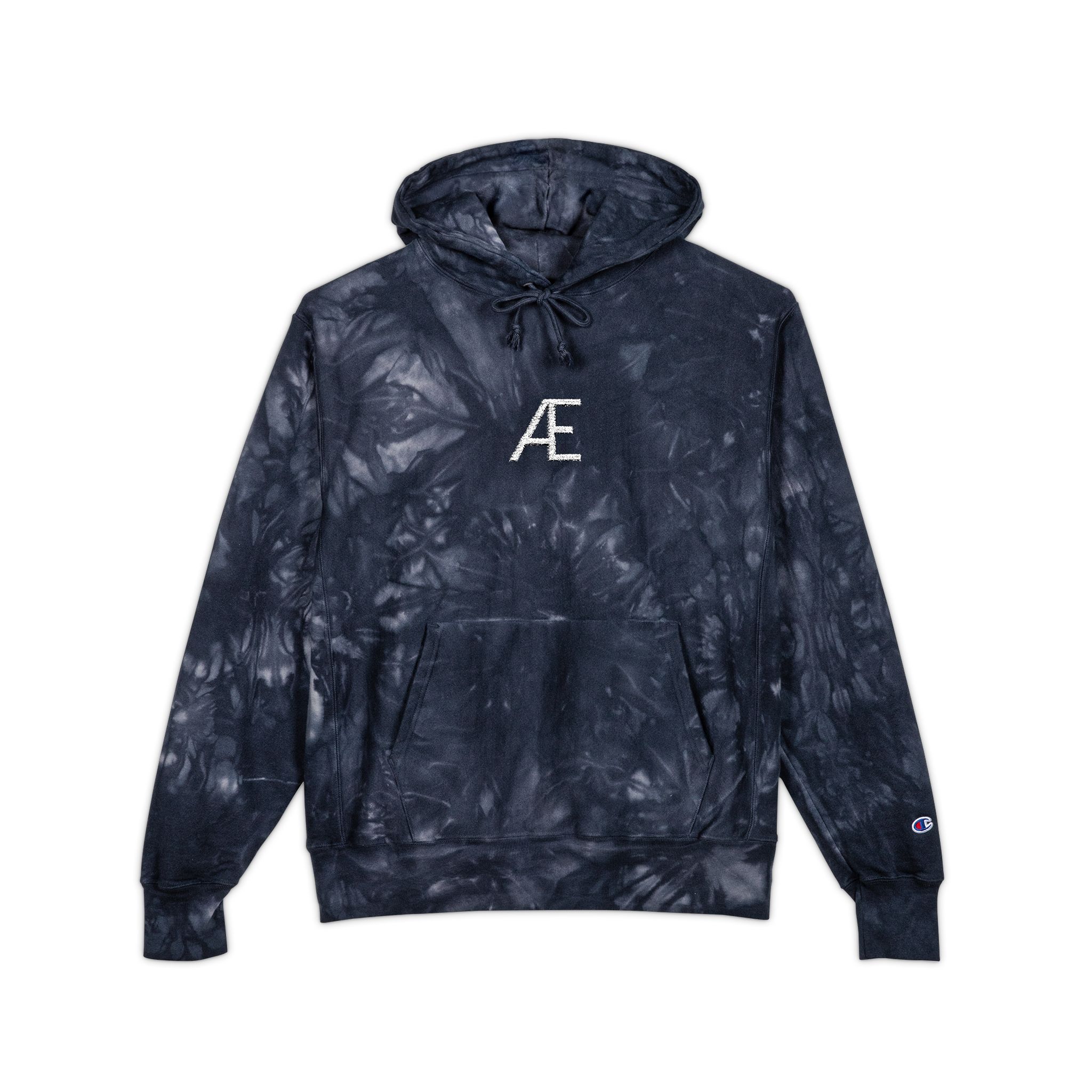 Men's Tie-Dye Embroidered Hoodie – Navy Æ Logo - Image 5